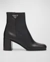 Prada Black Leather Booties For Women In Nero