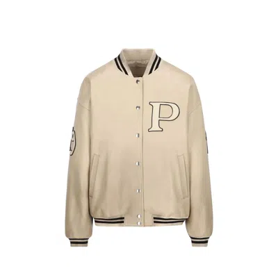 Prada Calfskin Bomber Jacket In Neutral