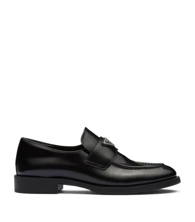 Prada Calfskin Brushed Loafers In Black