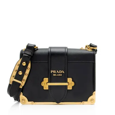 Prada Calfskin Cahier Shoulder Bag In Black