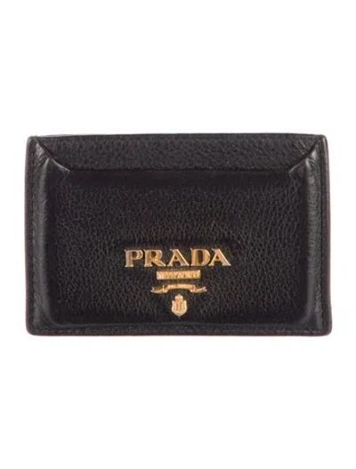 Pre-owned Prada Calfskin Card Holder In Black