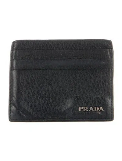 Pre-owned Prada Calfskin Card Holder In Black