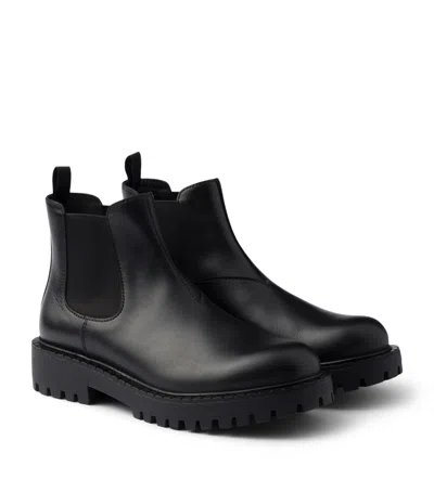 Prada Calfskin Chelsea Boots In Black