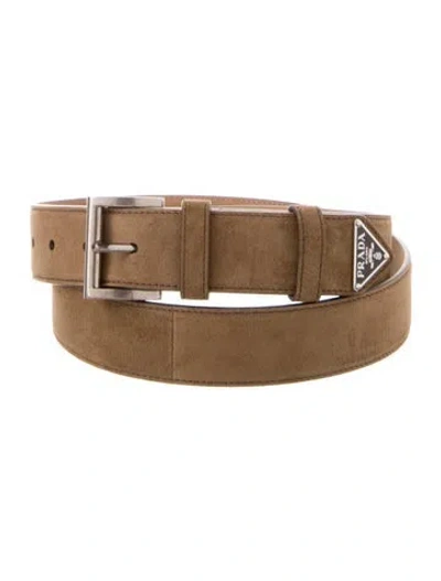 Pre-owned Prada Calfskin Enameled Metal Triangle Waist Belt In Neutral