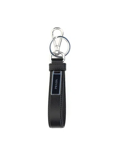 Prada Calfskin Key Ring In Black