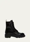 Prada Elegant Leather Ankle Boots With Lace-up Detail In Nero
