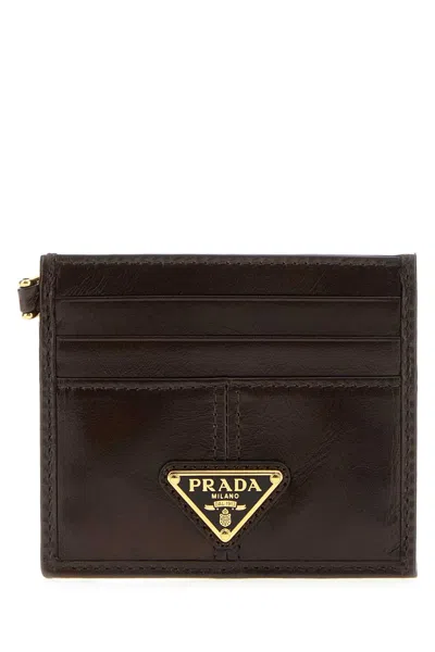 Prada Calfskin Leather Card Case In Brown