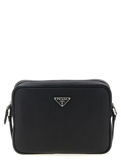 Prada Calfskin Leather Crossbody Bag In Black