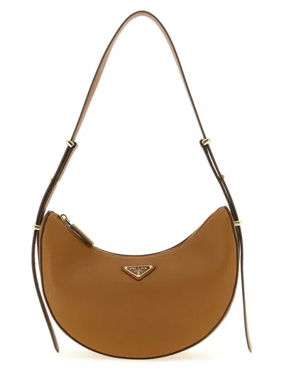 Prada Calfskin Leather Shoulder Bag In Brown