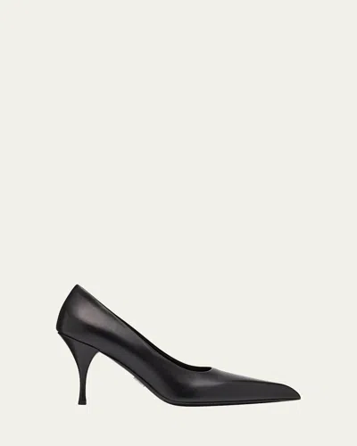 Prada Calfskin Leather Stiletto Pumps In Black