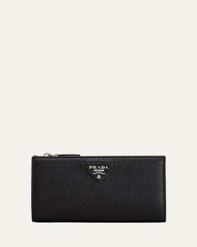 Prada Calfskin Long Zip Wallet In Black