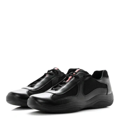 Pre-owned Prada Calfskin Mesh Neoprene America's Cup Sneakers. In Black