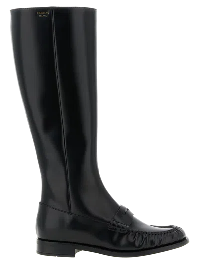 Prada Calfskin Over-the-knee Boot In Black