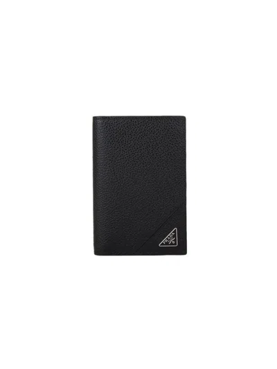 Prada Calfskin Wallet In Black