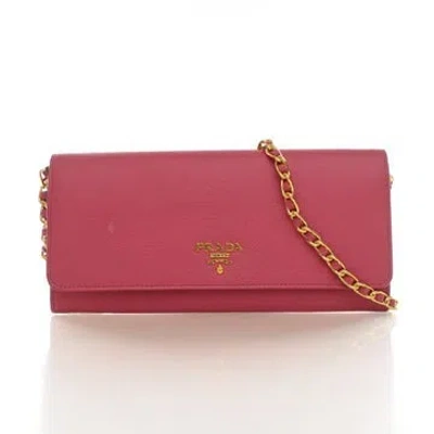 Pre-owned Prada Calfskin Wallet On Chain In Pink