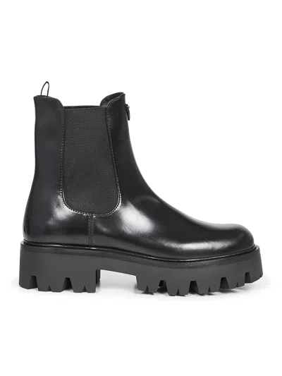 Prada Calzature Black Brushed Leather Ankle Boots