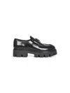 Prada Calzature Black Brushed Leather Loafers In Black
