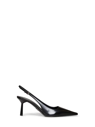 Prada Calzature Black Brushed Leather Slingback Pumps