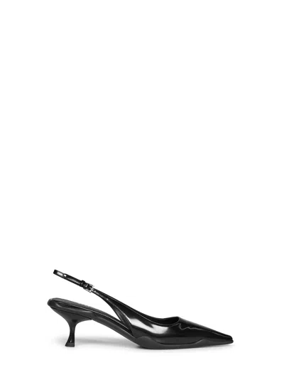 Prada Calzature Black Brushed Leather Slingback Pumps