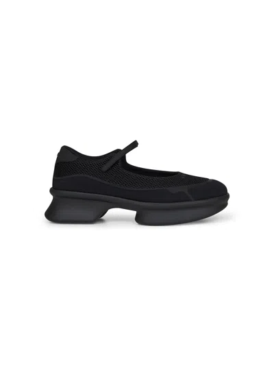 Prada Calzature Black Mesh And Neoprene Sneakers-style Ballet Flats