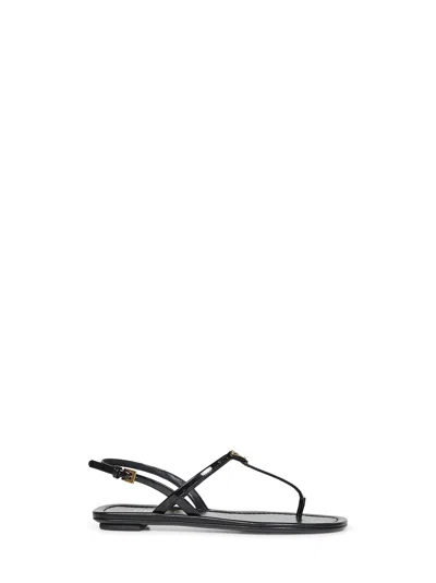 Prada Calzature Black Patent Leather Thong Sandals