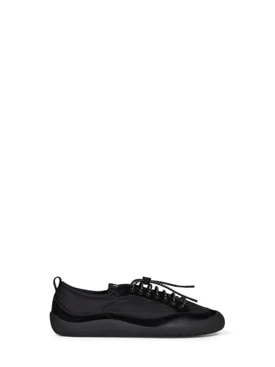 Prada Calzature Black Re-nylon And Suede Speedrock Sneakers