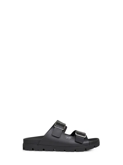 Prada Calzature Black Rubber Strap Sandals