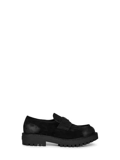 Prada Calzature Black Vintage-effect Nubuck Loafers