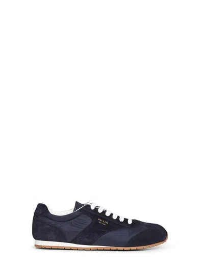 Prada Calzature Blue Re-nylon And Suede Sneakers