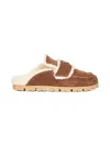 Prada Calzature Brown Suede And Shearling Mules In Brown