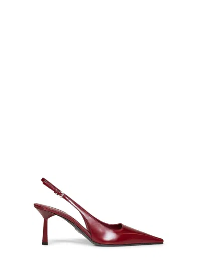 Prada Calzature Burgundy Brushed Leather Slingback Pumps In Blue
