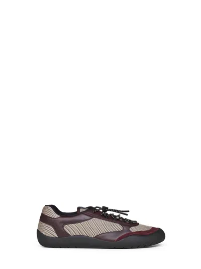 Prada Calzature Clay And Burgundy Leather And Mesh Fabric Speedrock Sneakers In Multi