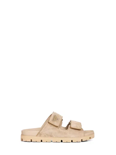 Prada Calzature Desert Suede Band Sandals In Nude