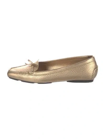Pre-owned Prada Calzature Donna Leather Loafers In Gold/metallic