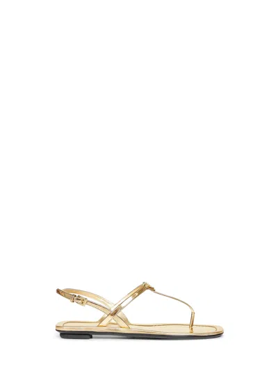 Prada Calzature Gold Metallic Leather Thong Sandals