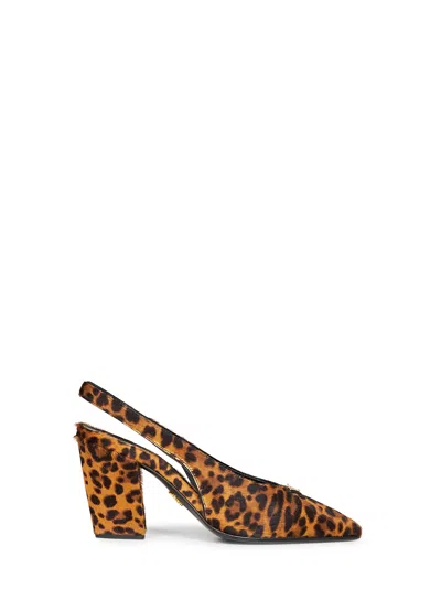Prada Calzature Honey Leopard-print Calf Hair Slingback Pumps In Silver