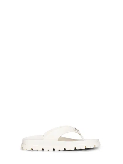 Prada Calzature Ivory Rubber Thong Sandals In White