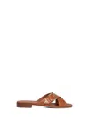 Prada Calzature Light Tan Leather Slides With Buckle In Animal Print