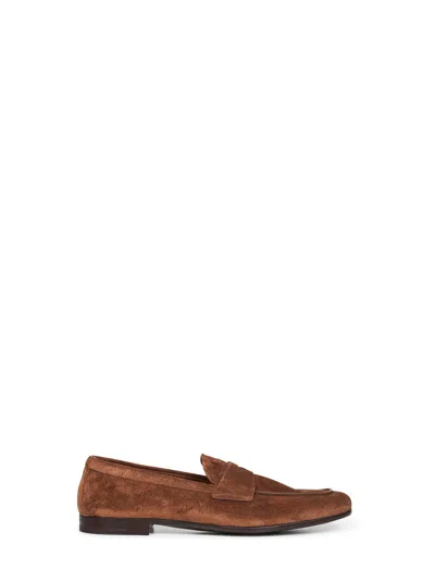 Prada Calzature Men Cocoa Suede Loafers In Brown