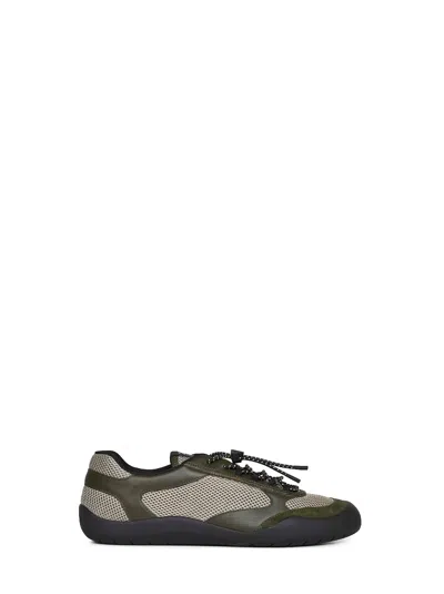 Prada Calzature Military Leather And Mesh Fabric Speedrock Sneakers In Green