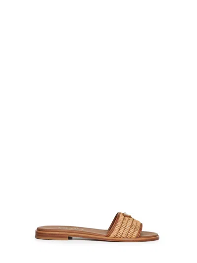 Prada Calzature Natural Leather With Crochet Details Slide Sandals In Brown