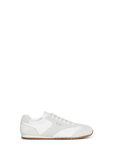 Prada Calzature White Re-nylon And Suede Sneakers In Multi