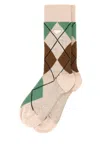 Prada Argyle-check Crew Socks In Albino