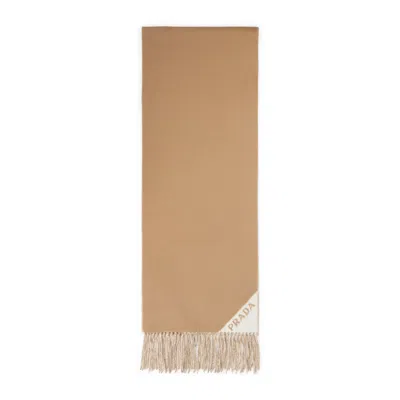 Prada Camel And White Cashmere Scarf