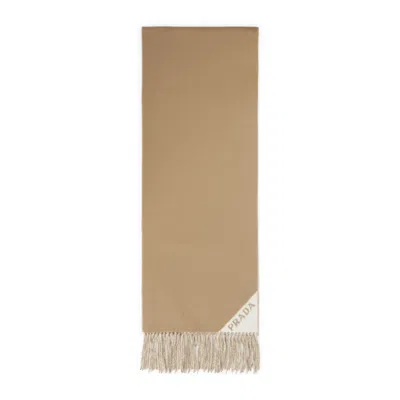 PRADA CAMEL BROWN LOGO SCARF
