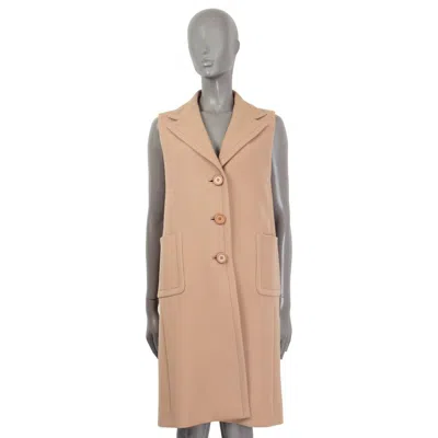 Pre-owned Prada Camel Brown Wool Sleeveless Coat Jacket 44 L