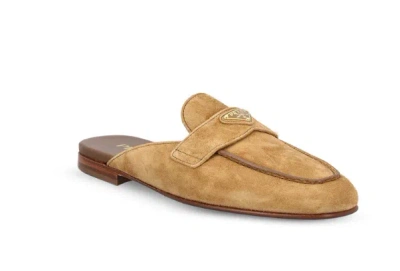Prada Camel Calf Leather Flat Shoes In Brown