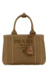 Prada Canvas Shoulder Bag Structured Shape Top Handles In Red