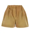 Prada Canvas Shorts With Elastic Waistband And Pleats In Beige