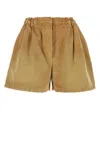 Prada Canvas Shorts With Elastic Waistband And Pleats In Light Brown